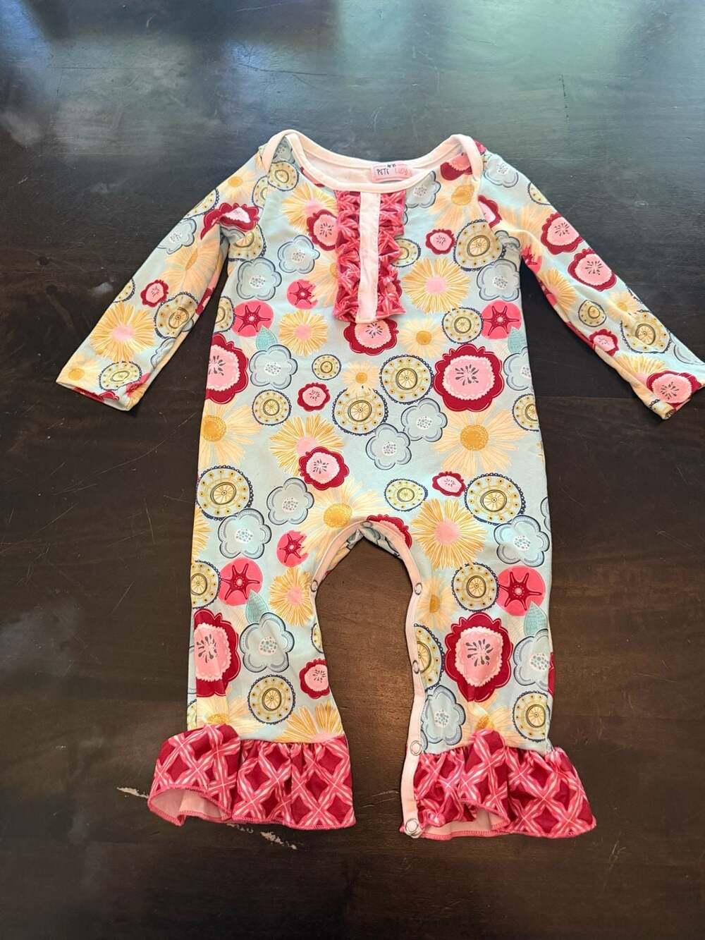 Pete & Lucy Baby Girl Floral Print Ruffle Romper Jumpsuit